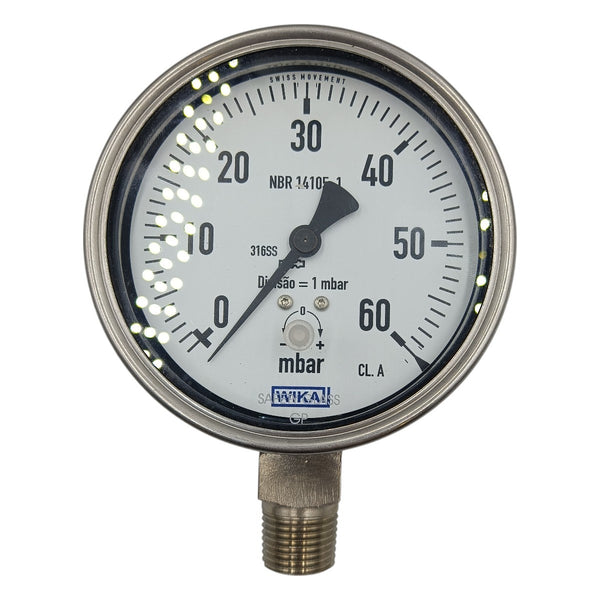 Manômetro Wika DN 95mm 0 a 60mBAR 1/2NPT - Cabo Eletro
