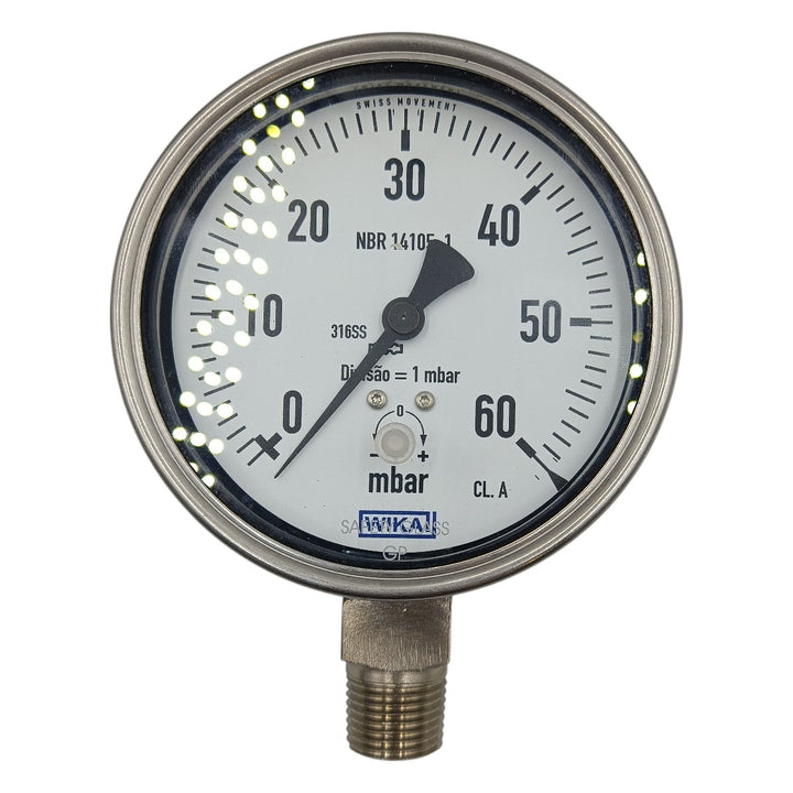 Manômetro Wika DN 95mm 0 a 60mBAR 1/2NPT - Cabo Eletro