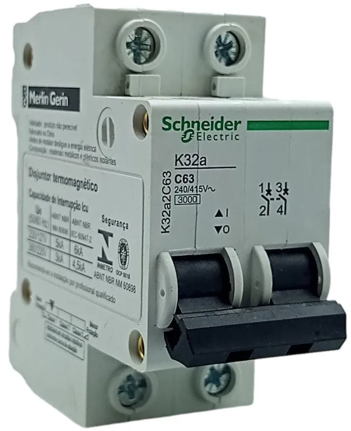 Disjuntor Bipolar Schneider K32A2C63 63A 240/415v 3kA - Cabo Eletro