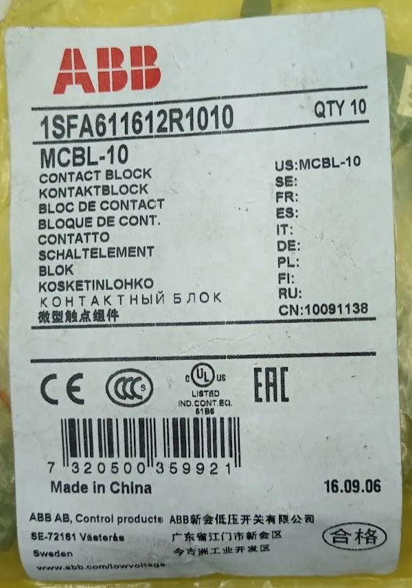 Bloco de Contato ABB MCBL-10 1SFA611612R1010 3A 125v KIT 10 - Cabo Eletro