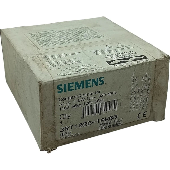 Contator Tripolar Siemens 3RT1026-1AK60 110-120v 50/60Hz - Cabo Eletro