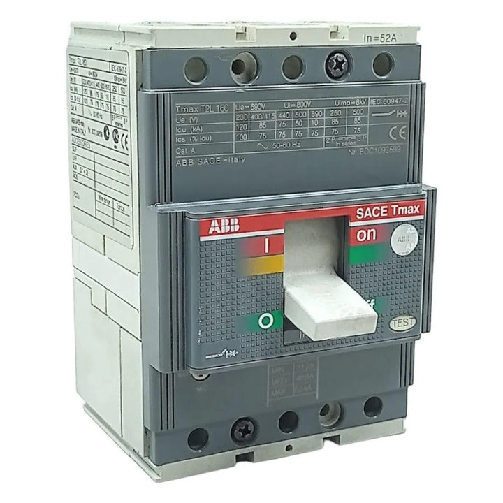 Disjuntor Tripolar Caixa Moldada ABB T2L 160 52A 690v 8kV 3P - Cabo Eletro