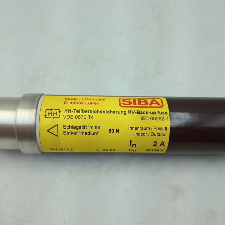 Fusível HHD Siba VDE 0670 T4 2A 6/12kV 63kA 192mm - Cabo Eletro