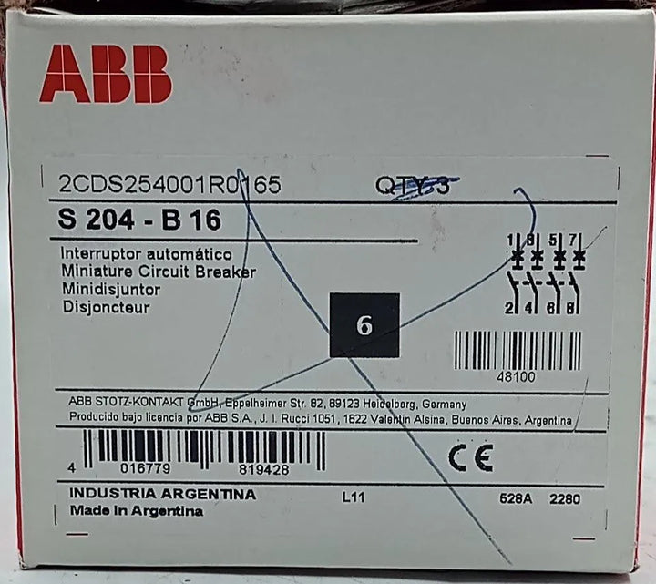 Disjuntor Tetrapolar ABB S204-B16 16A 400V 50/60Hz - Cabo Eletro