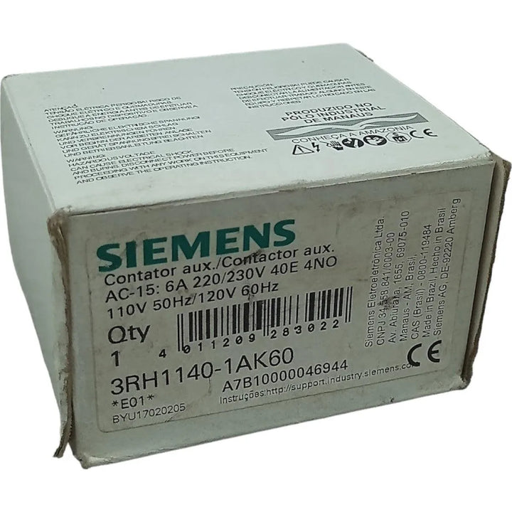 Contator Auxiliar Siemens 3RH1140-1AK60 110-120v 50/60Hz 4NA - Cabo Eletro