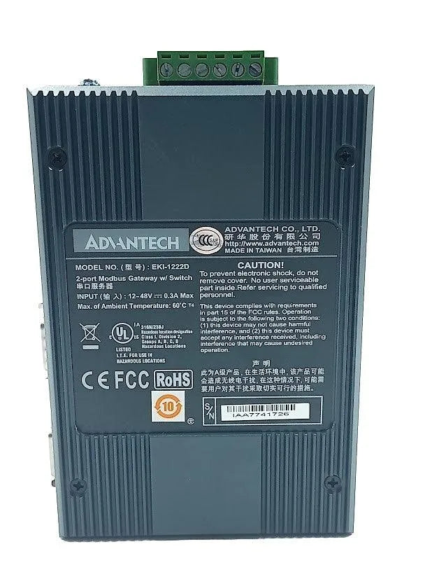 Switch de Ethernet Advantech EKI-1222D 2-port 12-48v 0.3A - Cabo Eletro