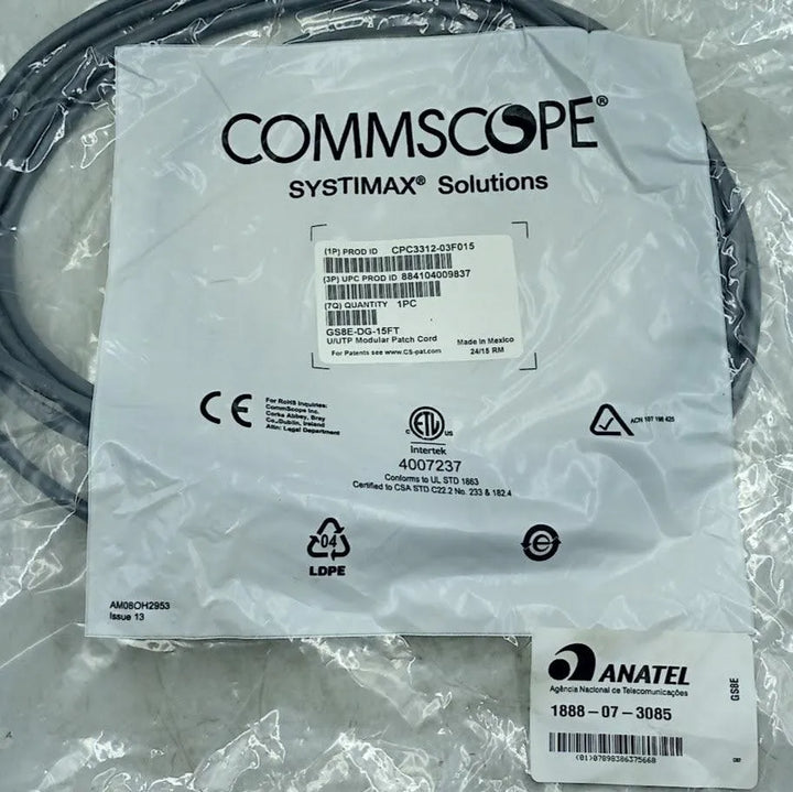 Patch Cord Commscope CAT6 RJ45 4,5 MTS CPC3312-03F015 - Cabo Eletro