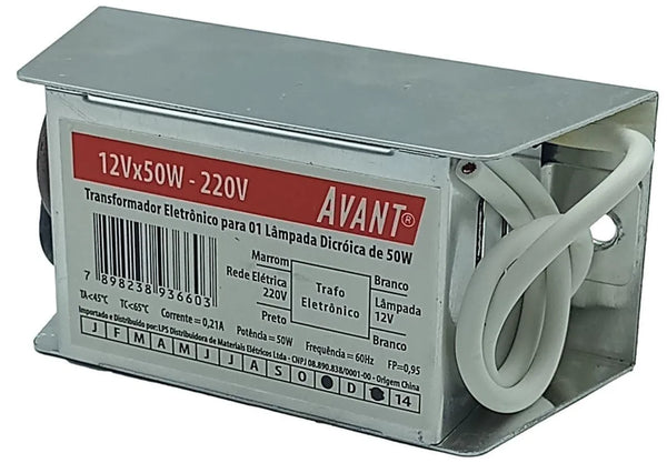 Transformador Eletrônico Avant 12Vx50W 220v Kit 5 Peças - Cabo Eletro