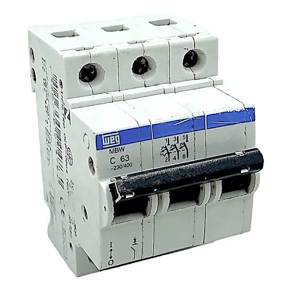 Disjuntor Tripolar Weg MBW C63 Curva C 63A 230/400v - Cabo Eletro