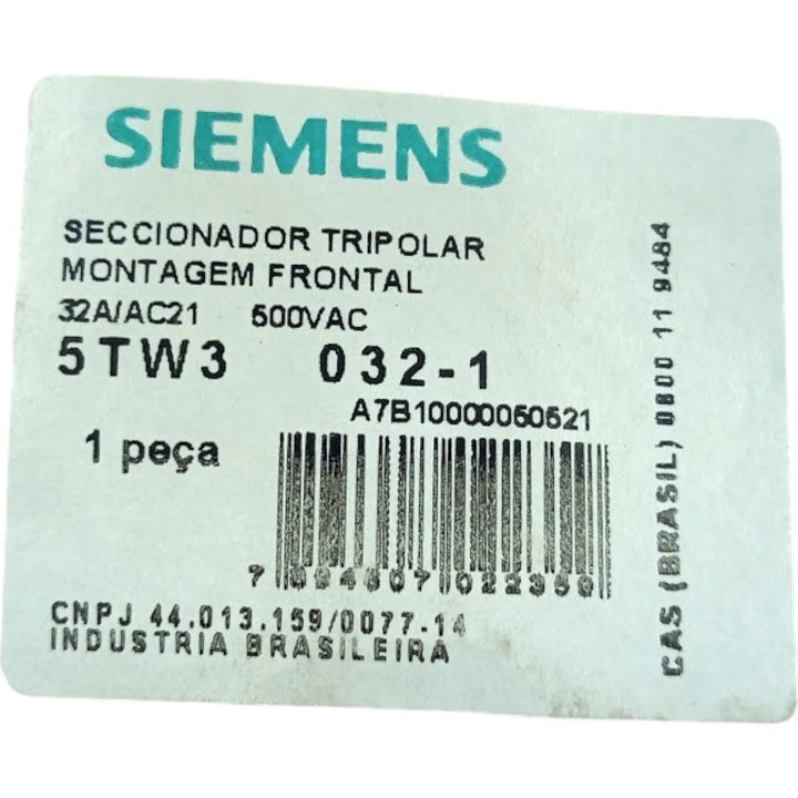 Chave Seccionadora Tripolar Siemens 5TW3032-1 32A 500v 2P - Cabo Eletro