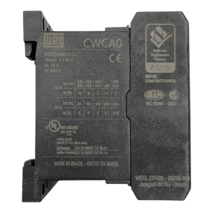 Contator Auxiliar WEG CWCA0-31-00C12 110vDC 3NA+1NF - Cabo Eletro