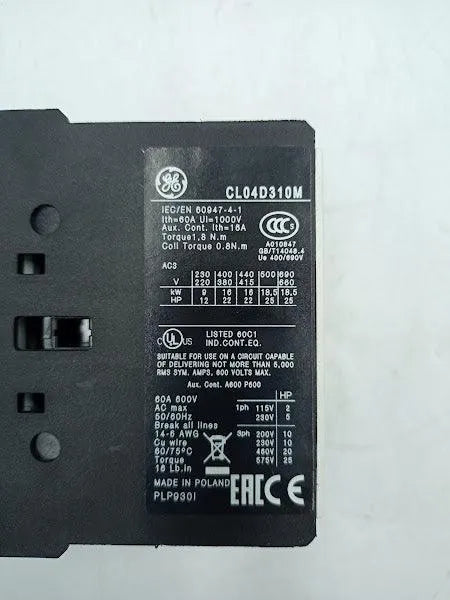 Contator Tripolar GE CL04D310MN 60A 690v 1no 220vdc 112099 - Cabo Eletro