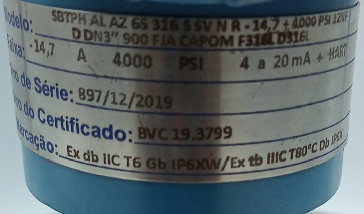 Transmissor de Pressão Sabi SBTPH -14,7 a 4000 PSI 4 a 20 mA - Cabo Eletro