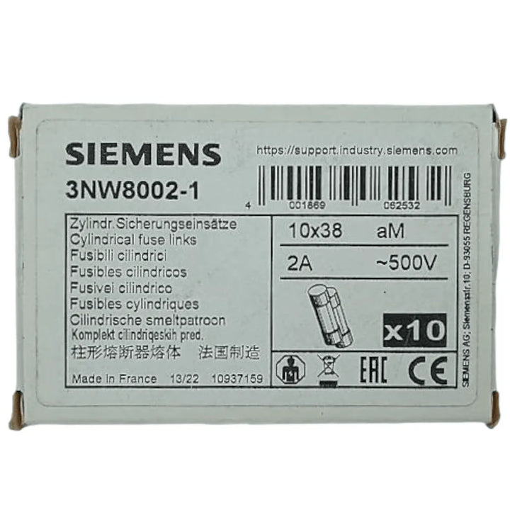 Fusível Cilindrico Siemens 3NW8002 1 10X38 AM 2A 500V - Cabo Eletro