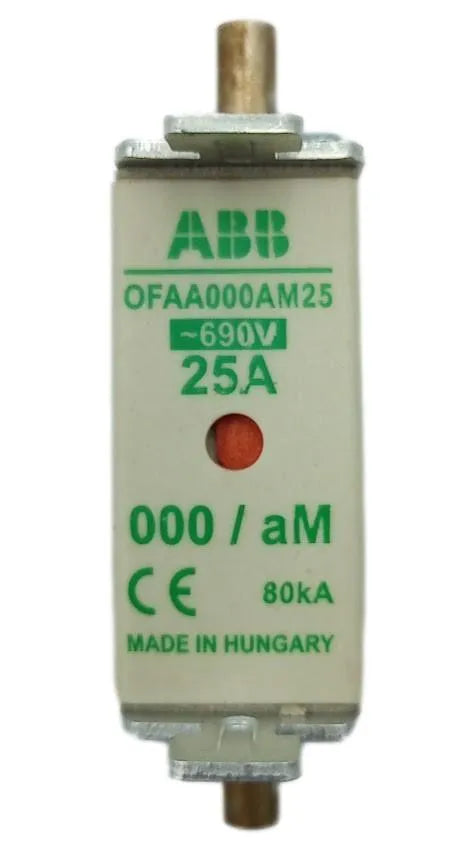 Fusível Retardado ABB OFAA000AM25 25A 690V 80kA Kit 3 Pçs - Cabo Eletro