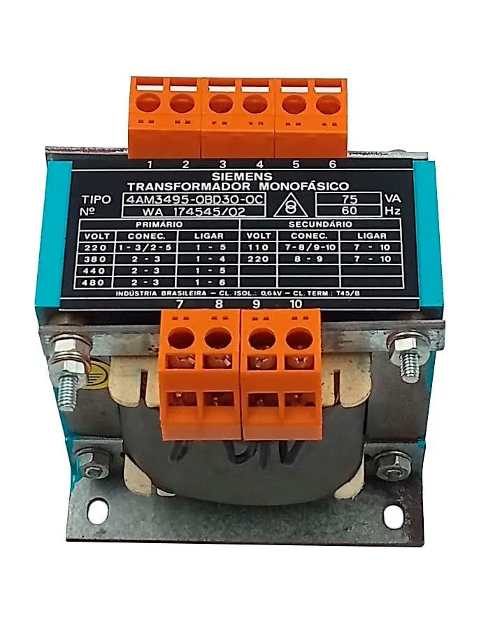 Transformador Monofásico Siemens 4AM3495-0BD30-0C 75VA 60Hz - Cabo Eletro