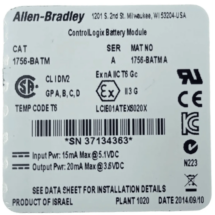 Módulo de Bateria Allen Bradley 1756-BATM A - Cabo Eletro