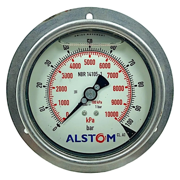 Manômetro Alstom 100mm 1/2 NPT 0 a 100 bar x 0 a 1000 kPa - Cabo Eletro