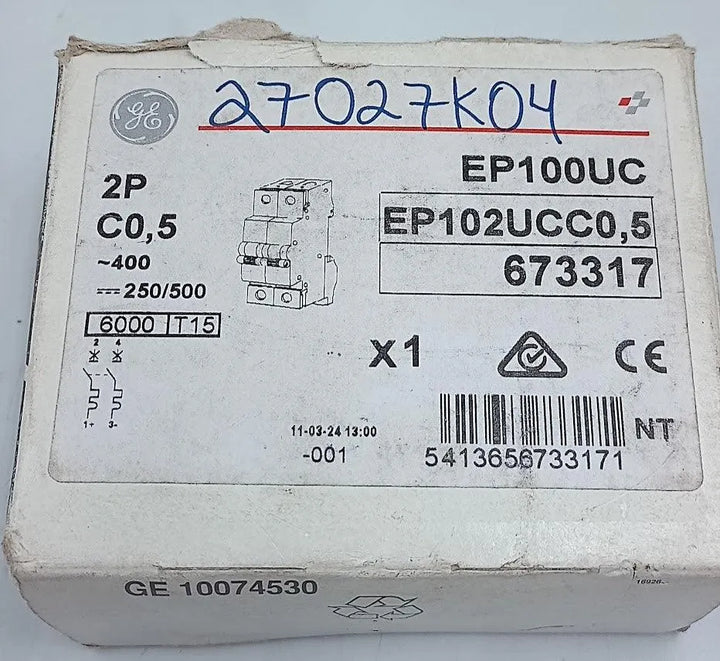 Disjuntor Bipolar Ge EP102UC C0,5 400v - Cabo Eletro