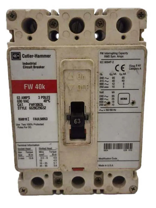 Disjuntor Caixa Moldada Cutler-Hammer Fwf3063l 63A - Cabo Eletro