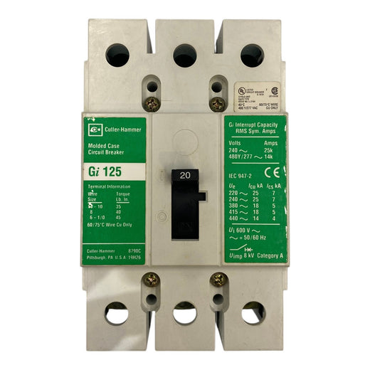 Disjuntor Caixa Moldada Cutler Hammer GI125 20A 600v 3P - Cabo Eletro