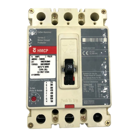 Disjuntor Caixa Moldada Cutler Hammer HMCP070M2 70A 3P 250v - Cabo Eletro