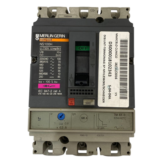 Disjuntor Merlin Gerin NS100H 50/63A 750v 8kV 3P - Cabo Eletro