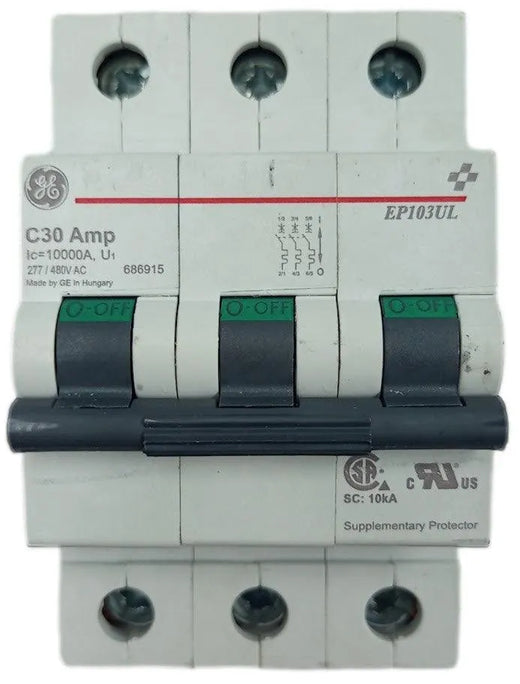Disjuntor Tripolar GE EP100UL EP103ULC30 686915 3P C30 10kA - Cabo Eletro