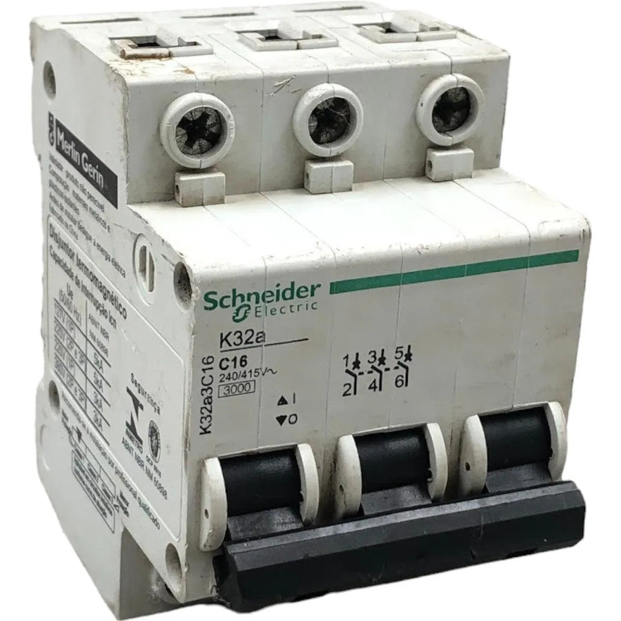 Disjuntor Tripolar Schneider K32A3C16 Curva C 16A 240/415v - Cabo Eletro