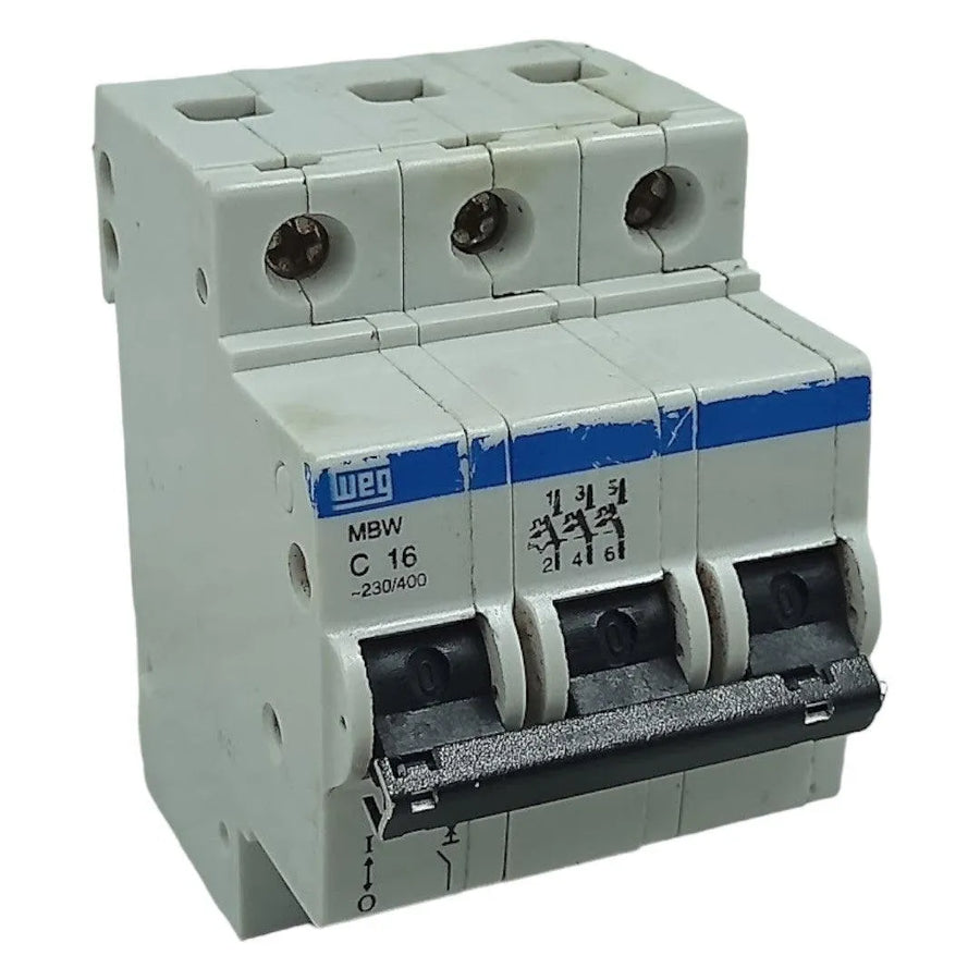 Disjuntor Tripolar Weg MBW-C16 Curva C 16A 3P 230/400v 10kA - Cabo Eletro