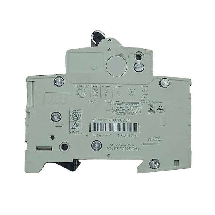 Disjuntor Bipolar ABB S202-C20 Curva C 20A 400V 6kA - Cabo Eletro