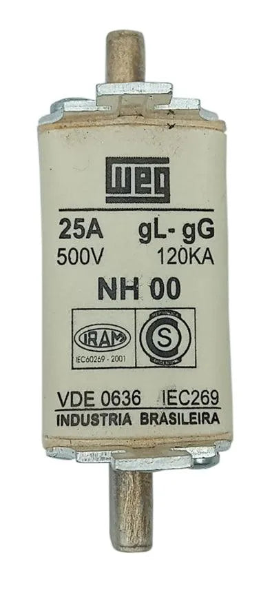 Fusível Retardado Weg FNH00-25U 25A 500v 120kA Kit 3 pçs - Cabo Eletro