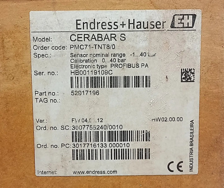 Transmissor de Pressão Endress Hauser PMC71-TNT8/0 0-40Bar - Cabo Eletro