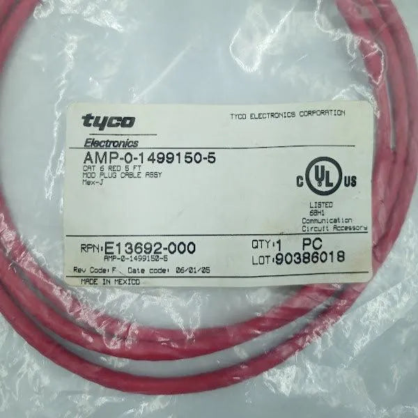 Patch Cord Tyco Cat 6 Red 5 FT PLUG CABLE ASSY KIT 10 PÇS - Cabo Eletro