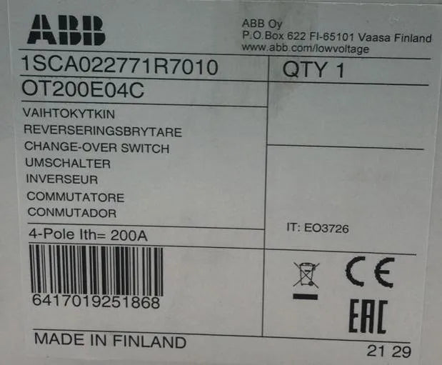 Chave Seccionadora ABB OT200E04C 1SCA022771R7010 - Cabo Eletro