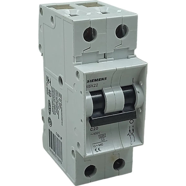 Disjuntor Bipolar Siemens 5SX22-C20 Curva C 20A 400v 6kA - Cabo Eletro