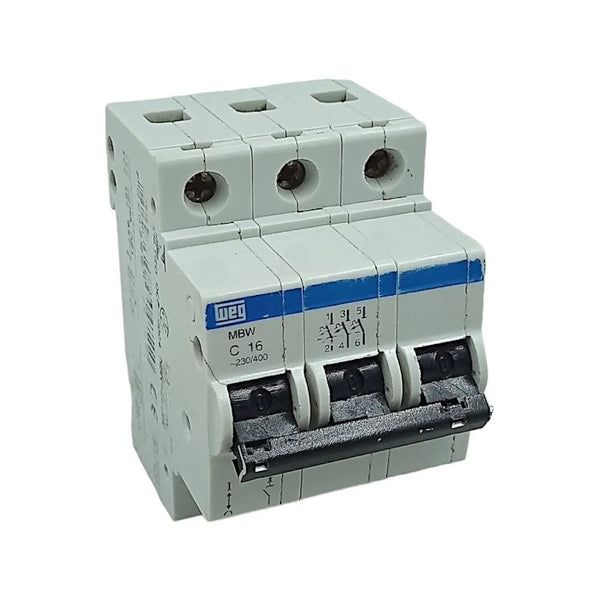 Disjuntor Tripolar Weg MBW-C16 Curva C 16A 3P 230/400v 10kA - Cabo Eletro