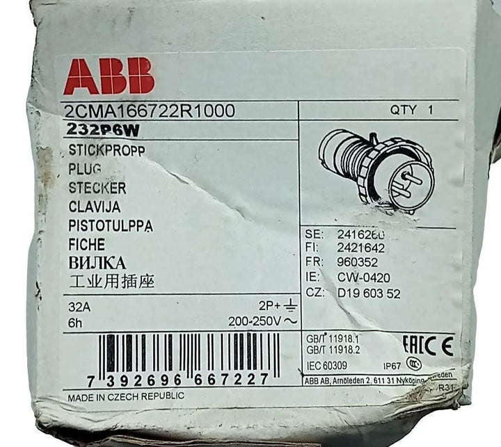 Plug Industrial ABB 232P6W 32A 6H 2P+T 200-250v - Cabo Eletro