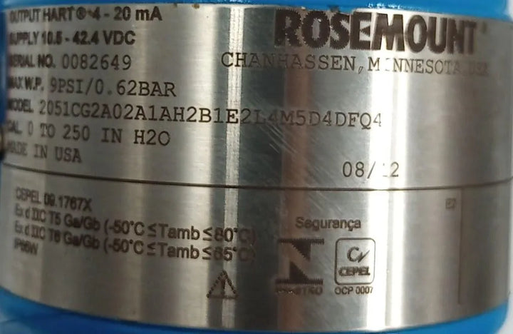 Transmissor de Pressão Rosemount 2051CG2A02A 0 a 250 POLH2O - Cabo Eletro