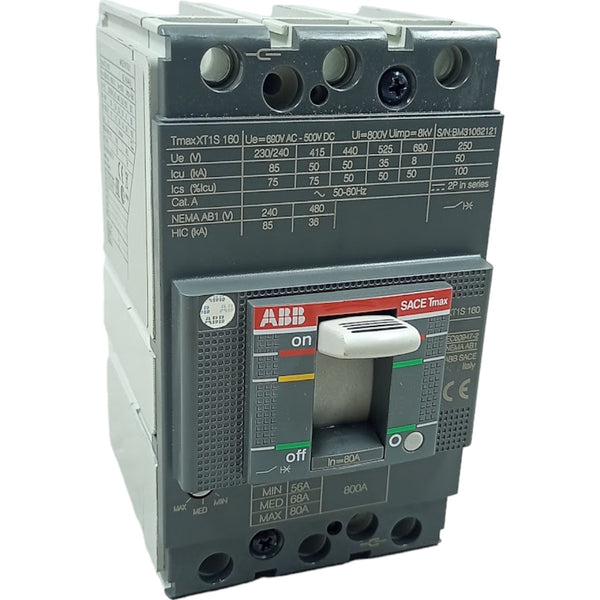 Disjuntor Caixa Moldada ABB Tmax XT1S 160 80A 690v 8kV - Cabo Eletro