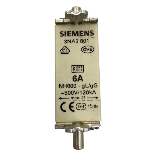 Fusível Siemens 3Na3 801 6A NH000 - gl/gg 500v 120ka - Cabo Eletro