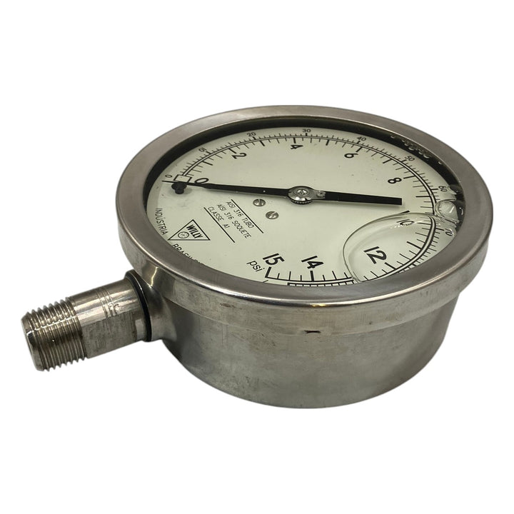Manômetro Willy 112mm 0 a 15psi x 0 a 100kPa 1/2NPT - Cabo Eletro