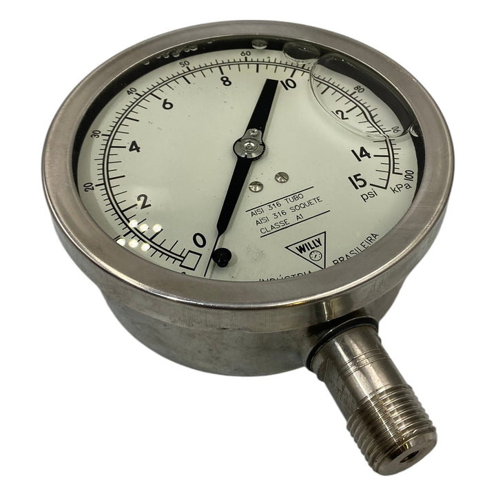 Manômetro Willy 112mm 0 a 15psi x 0 a 100kPa 1/2NPT - Cabo Eletro