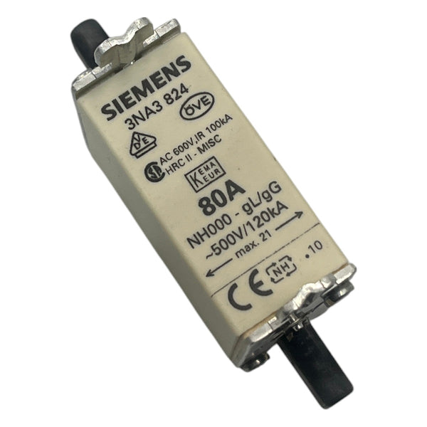 Fusível NH00 GL/GG Siemens 3NA3 824 80A 500v 120kA - Cabo Eletro