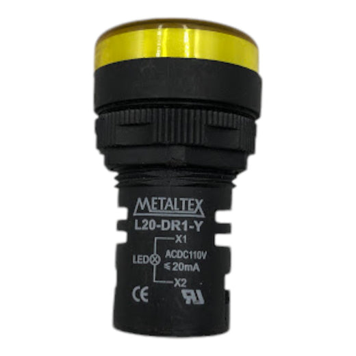 Sinaleiro LED Amarelo 22mm Metaltex L20-DR1-Y 110v 20mA - Cabo Eletro