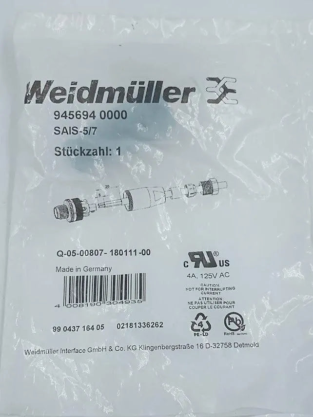 Conector M12 Weidmuller SAIS-5/7 945694 0000 Kit 3 pçs - Cabo Eletro