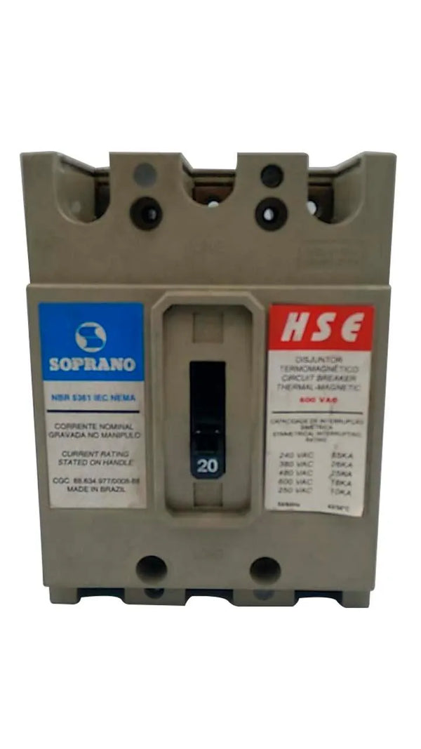 Disjuntor Soprano HSE3-BO20A 3P 600VAC - Cabo Eletro