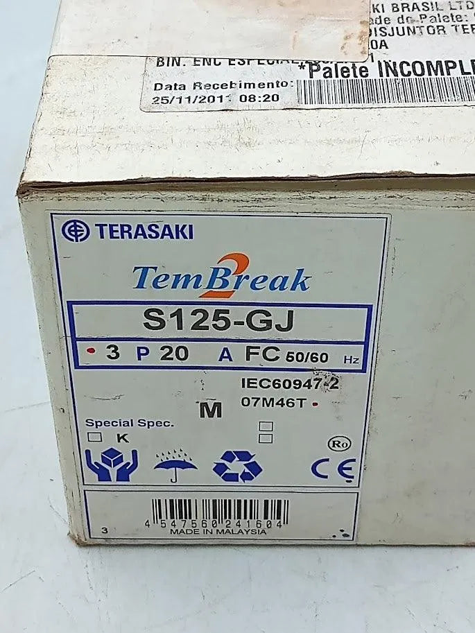 Disjuntor Tripolar Terasaki S125-GJ 800V 8kV 20A - Cabo Eletro