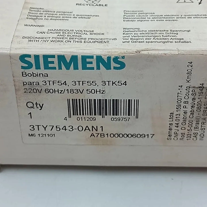 Bobina Siemens 3TY7543-0AN1 220V 60Hz/183v 50Hz - Cabo Eletro