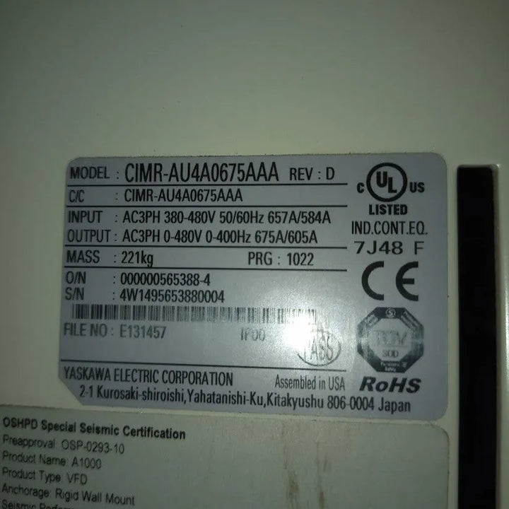 Inversor de Frequência Yaskawa CIMR-AU4A0675AAA REV:D - Cabo Eletro